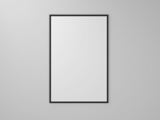  White blank poster with black frame mock-up on grey wall