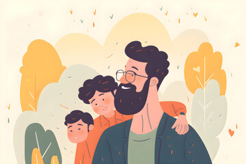 Illustration of a father with children, Father's Day, Generative AI
