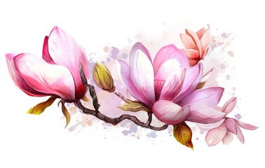 magnolia branch in pink with white flowers png, in the style of uhd image, transparent/translucent medium, angura kei, flowerpunk, bloomcore, dao trong le, violet and pink