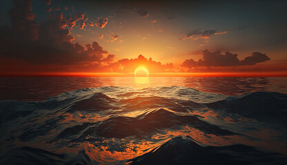 Fototapeta na wymiar Sunset over the Ocean, Generative Ai.