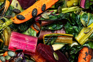 Stewed vegetable salad, vegan food.