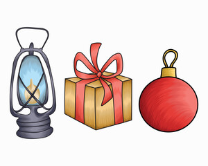 Hand drawn Christmas decorative objects, Christmas element vector illustration collection