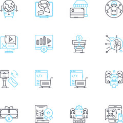 Sales awareness linear icons set. Conversion, Prospects, Funnel, Pipeline, Forecasting, Commission, Negotiation line vector and concept signs. Automation,Follow-up,Closer outline illustrations