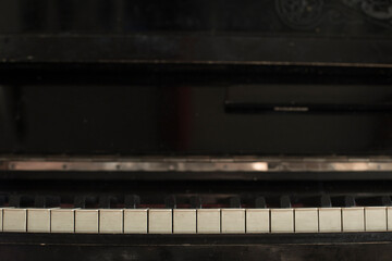 old vintage piano, close up, copy space