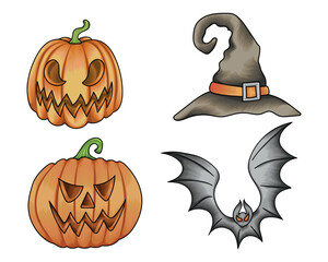 Hand-drawn Halloween element set, Halloween element vector illustration