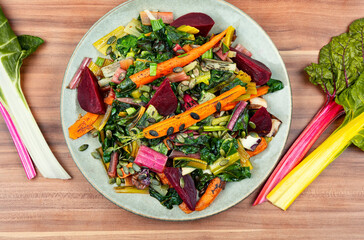 Healthy sauteed swiss chard with vegetables