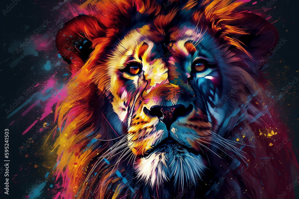 Aufkleber abstract geometric digital artwork of a majestic lion, using sharp lines and bold colors to highlight the power and strength of this animal Generative AI technology.
