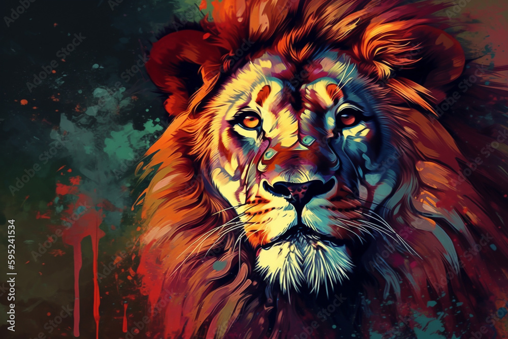 Aufkleber abstract geometric digital artwork of a majestic lion, using sharp lines and bold colors to highlight the power and strength of this animal Generative AI technology.
