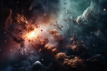 Fototapeta na wymiar Nebula and stars in space. Elements by NASA. Generative AI