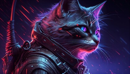 Cat in cyberpunk style by Generative AI