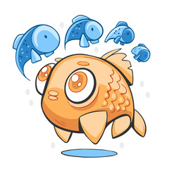 Vector illustration of cute fish underwater in comic cartoon style.