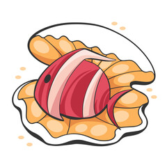 Vector illustration of a fish in a seashell in cartoon style.
