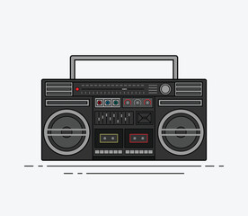 Lasonic trc-975 vector minimalist retro black boombox tape recorder cassette player icon retro vintage 90s 80s memories nostalgia