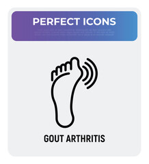 Gout arthritis on foot, joint inflammation thin line icon. Osteoarthritis. Vector illustration.