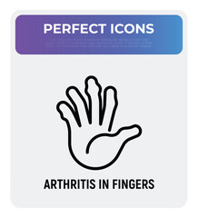 Arthritis in fingers thin line icon. Inflammation in joints. Osteoarthritis. Vector illustration.