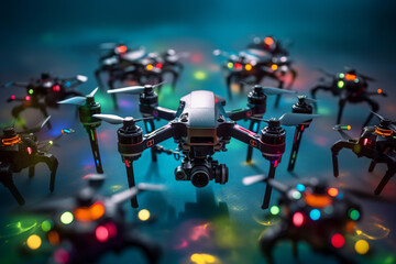 Miniature drone demonstration on the table at festival. Generative AI