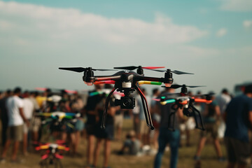Celebrating drones and their capabilities in a festive gathering. Generative AI