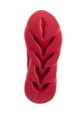 Red rubber corrugated sole from sports shoes.