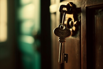 A key in the door at night. Generative AI