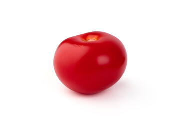 Fresh tomato, close-up, isolated on white background.
