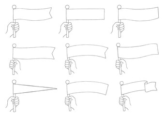 旗を持つ手の手描きイラストセット