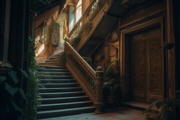 Fototapeta na wymiar Mysterious stairs to hidden riches. Generative AI