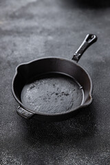 cast iron pan kitchen cooking equipment frying pan on the table dark background copy space food background
