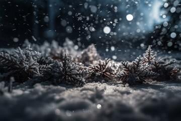 Fototapeta na wymiar Snowflakes falling on top of each other in a snowfall. Generative AI