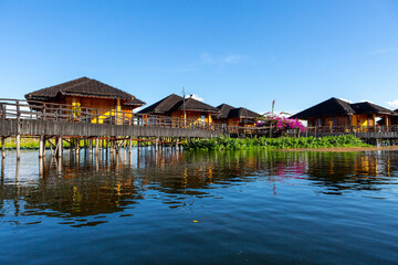 Fototapeta na wymiar Inle Lake and houseboats, Myanmar, Burma