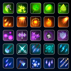 RPG game icon. Fantasy game icons of magic spells and skills. Game interface elements. Vector illustration EPS10. Skill icons