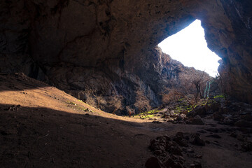 Huge illuminated cave Ak-Mechet in a southern Kazakhstan