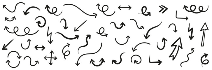 Set of arrows - Design and modern - Black and white - full strokes and calligraphic style - editable vector elements