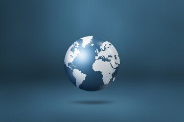 World globe, earth map, isolated on blue. Horizontal background