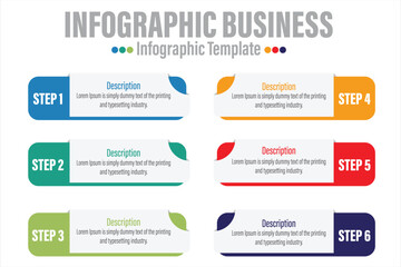 Obraz premium 6 Steps, six 6 option Paper note shape elements with steps,road map,options,milestone,timeline,processes or workflow.Business data visualization.Creative step infographic template for presentation.