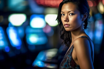 Asian woman gambling in a casino. Generative AI.