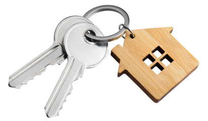 House keys with house shaped keychain, cut out