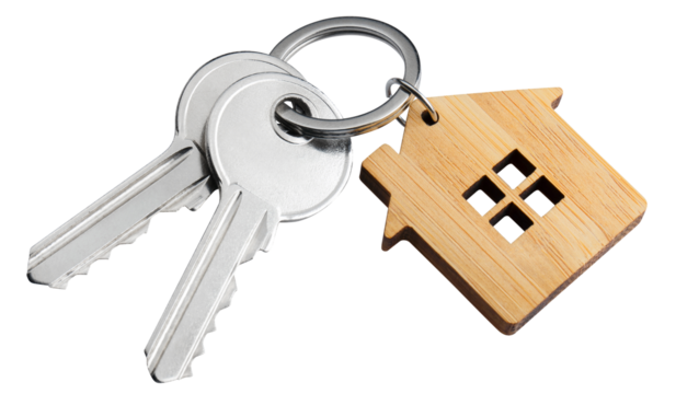 House keys with house shaped keychain, cut out