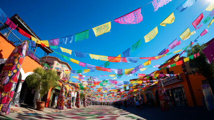 Traditional Mexican decorations in celebration of Cinco de Mayo. - obrazy, fototapety, plakaty