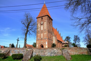 Historic gothic church in Przezmark, Zulawy Elblaskie, Poland