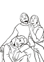 Trois jeunes femmes: afro-américaine, asiatique et occidental. Illustration d’amitié type linogravure 