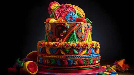 Fototapeta premium Cinco de Mayo Fiesta Cake, A multi tiered cake adorned with festive elements.