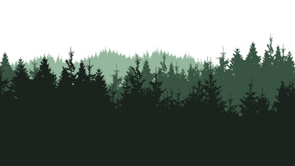 Forest blackforest woods vector illustration banner landscape panorama  - Green silhouette of spruce and fir trees, isolated on white background..