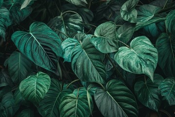 Jungle themed seamless pattern with watercolor green tropical leaves. Generative AI