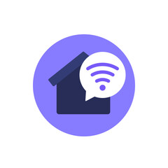 wi-fi in a house icon, flat vector