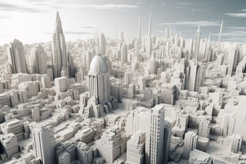 3D cityscape in white. Generative AI