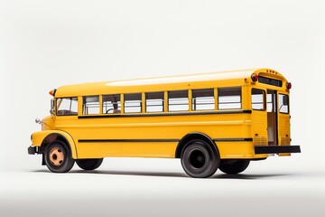 Fototapeta na wymiar White background school bus, viewed from the side. Generative AI