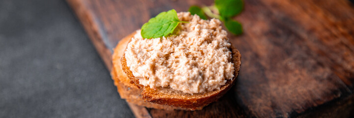 rillettes fish salmon sandwich smorrebrod seafood aperitif food meal food snack on the table copy...