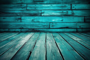 Fototapeta premium Turquoise wooden planks background. generative ai. Wooden texture. Turquoise wood texture. Wood plank background