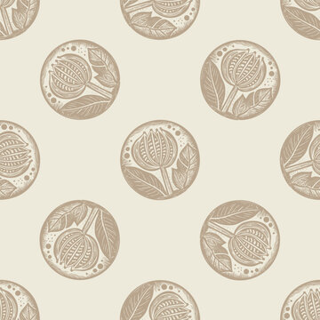 Scandi style floral seamless vector pattern. Whimsical linotype organic foliate graphic backdrop. 