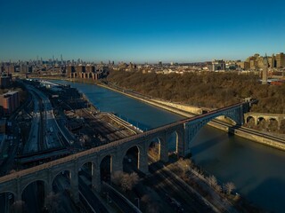 Aerial view of the Highbridge Water Tower, and the Highbridge Walkway over the Harlem River